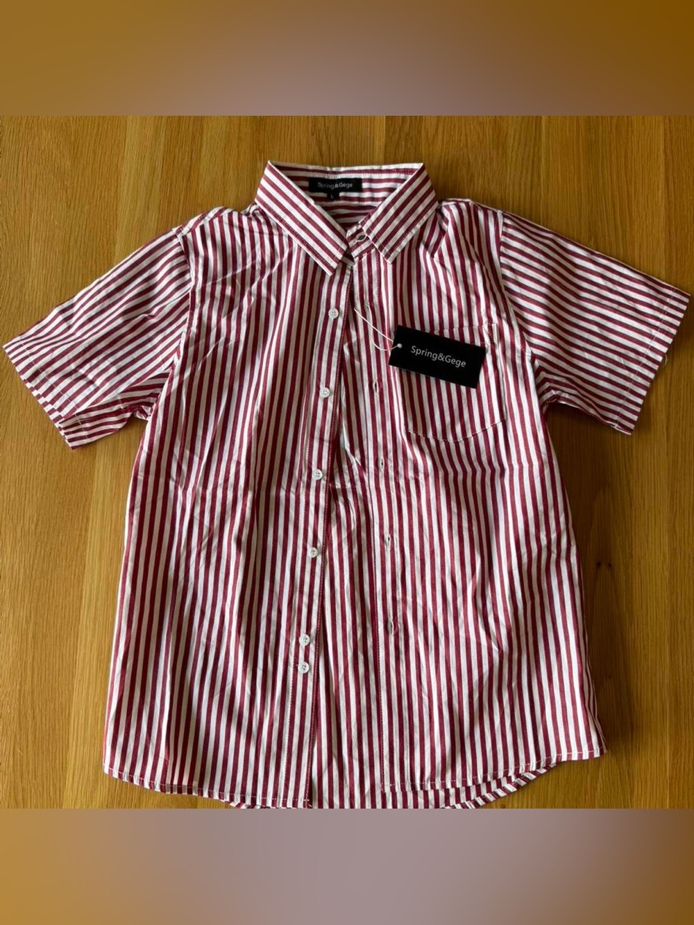 Spring & George Red and White Striped Short-Sleeve Shirt